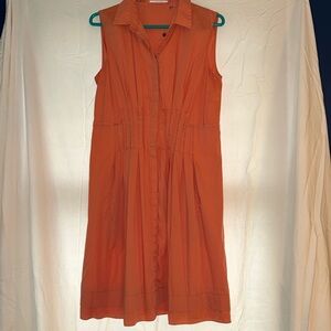 Tahari front pleated sleeveless shirt dress with POCKETS